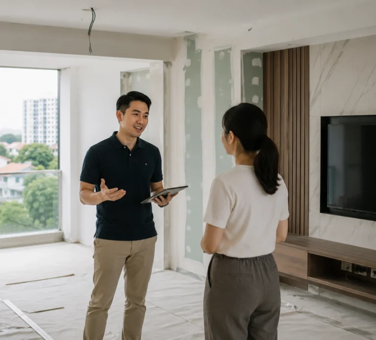 Renovation professionals discussing an interior project