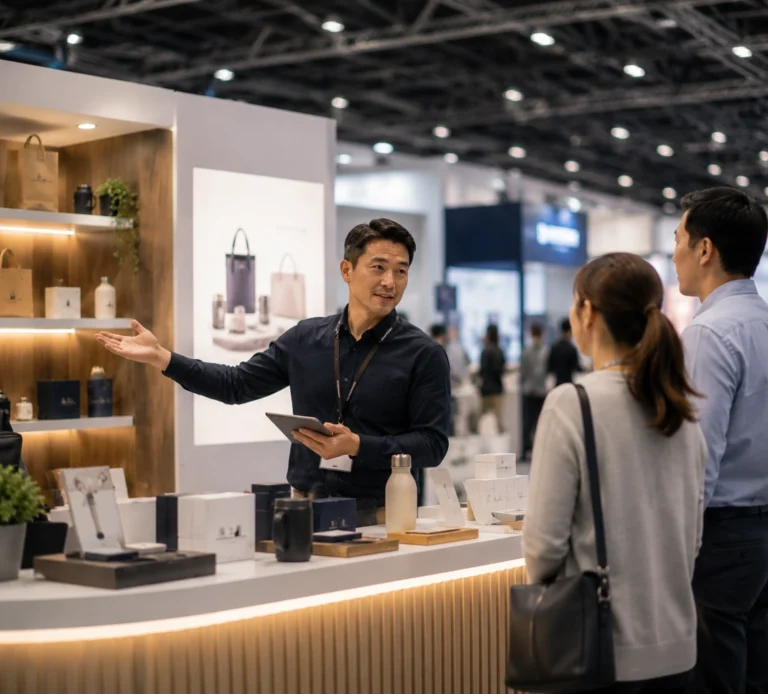 Business team presenting their brand at a trade show